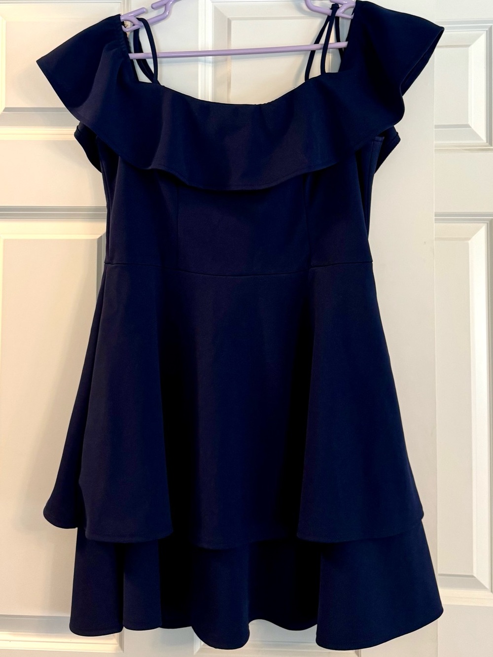 B. Darlin Navy Off-Shoulder Ruffle Tiered Dress